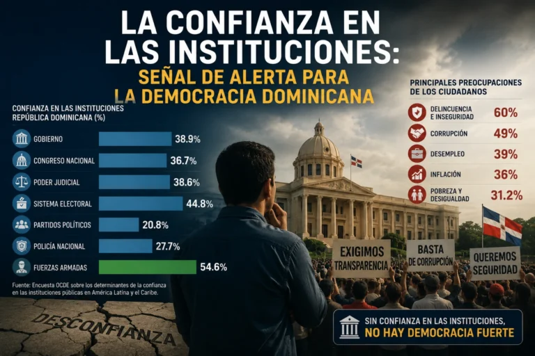 Confianza en las instituciones públicas y democracia dominicana según la encuesta de la OCDE sobre gobernanza en América Latina.